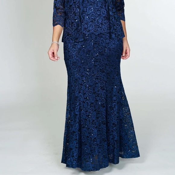 R&M Richards Formal Jacket Lace Long Dress Set NEW - Picture 6 of 16